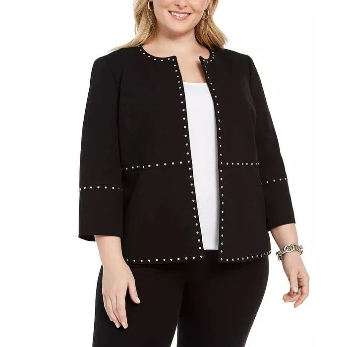 Kasper Women's Stud Trim Open Front Jacket Black Size 3X