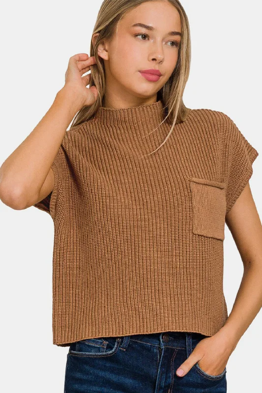 Zenana Mock Neck Short Sleeve Cropped Sweater