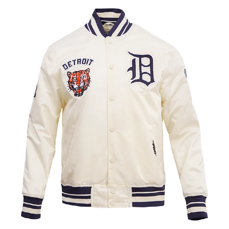 MLB DETROIT TIGERS RETRO CLASSIC MEN'S RIB SATIN JACKET (EGGSHELL/ MIDNIGHT NAVY)