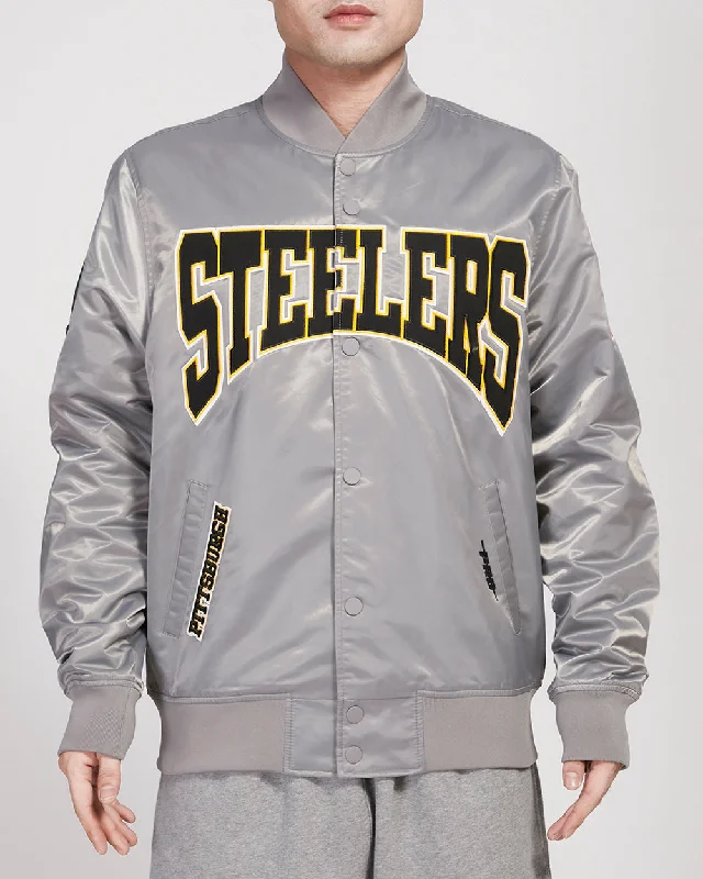 NFL PITTSBURGH STEELERS CREST EMBLEM MEN'S SATIN JACKET (GRAY)