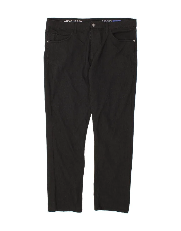 IZOD Mens Straight Casual Trousers W36 L32 Black Rayon