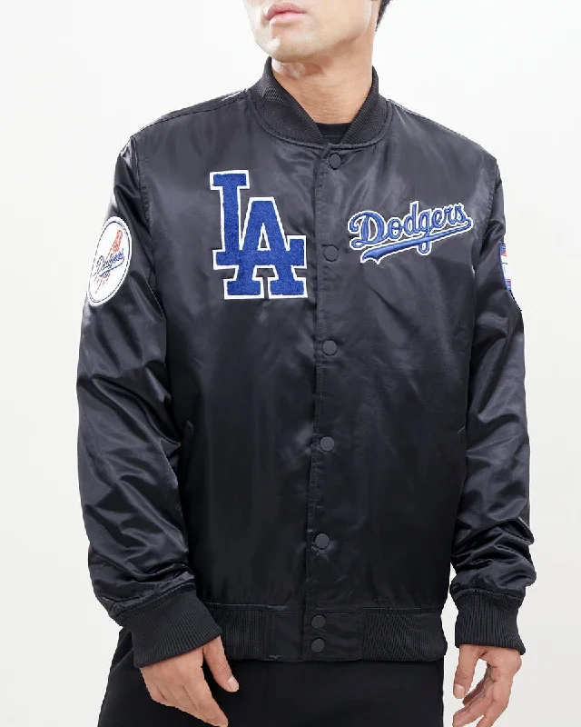 MLB LOS ANGELES DODGERS CHEST HIT MEN'SLOGO SATIN JACKET (BLACK)