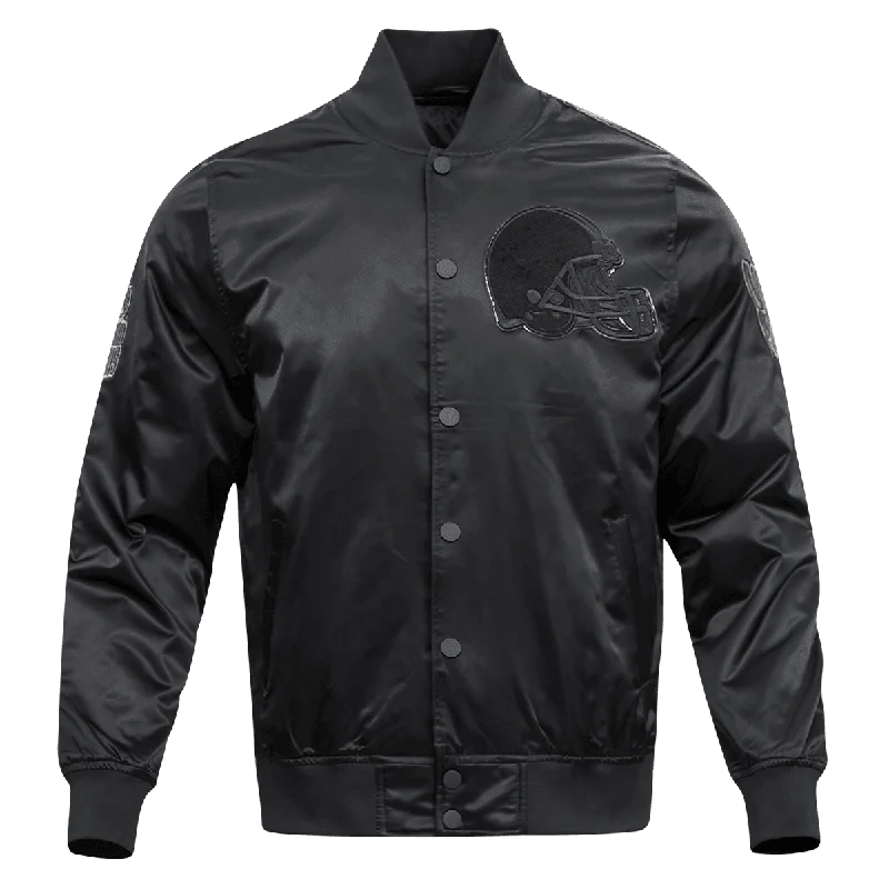 NFL CLEVELAND BROWNS TRIPLE BLACK MEN'S SATIN JACKET (TRIPLE BLACK)