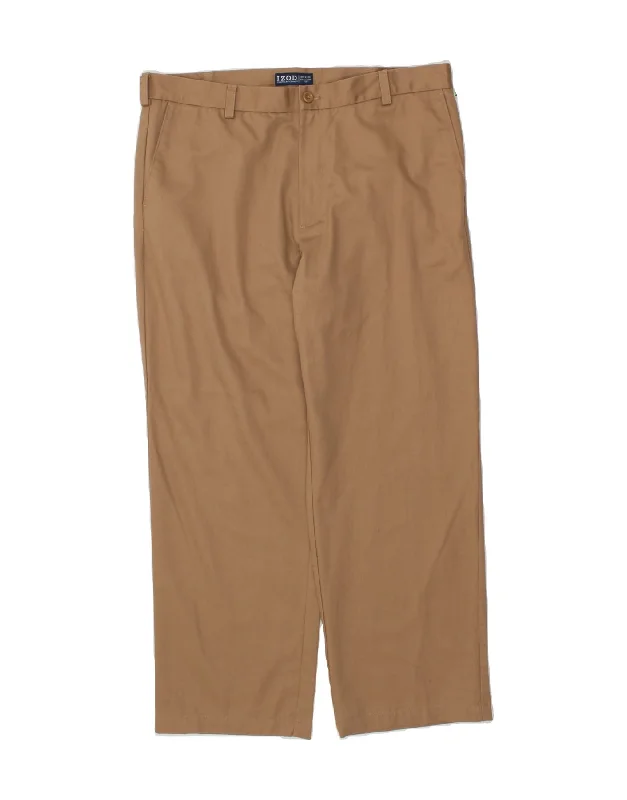 IZOD Mens Straight Chino Trousers W36 L30  Beige Cotton