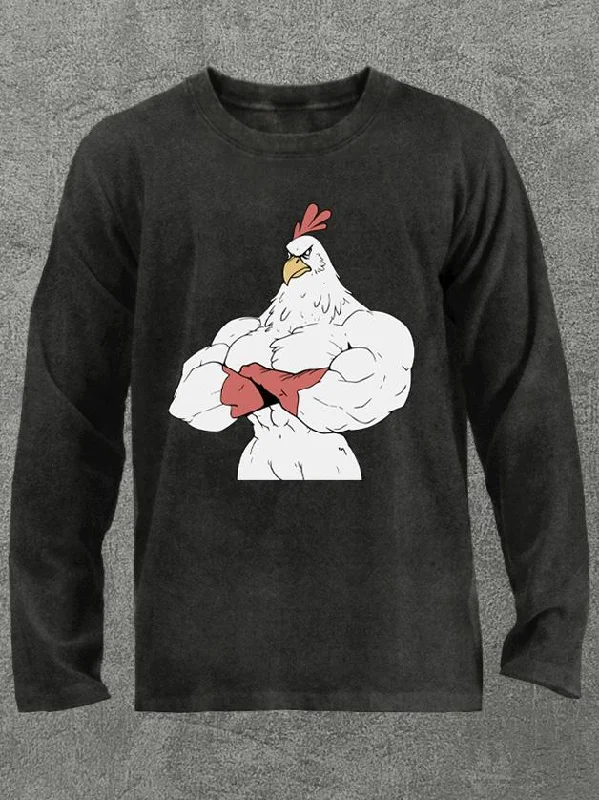 muscle rooster at the gym Washed Gym Long Sleeve Shirt