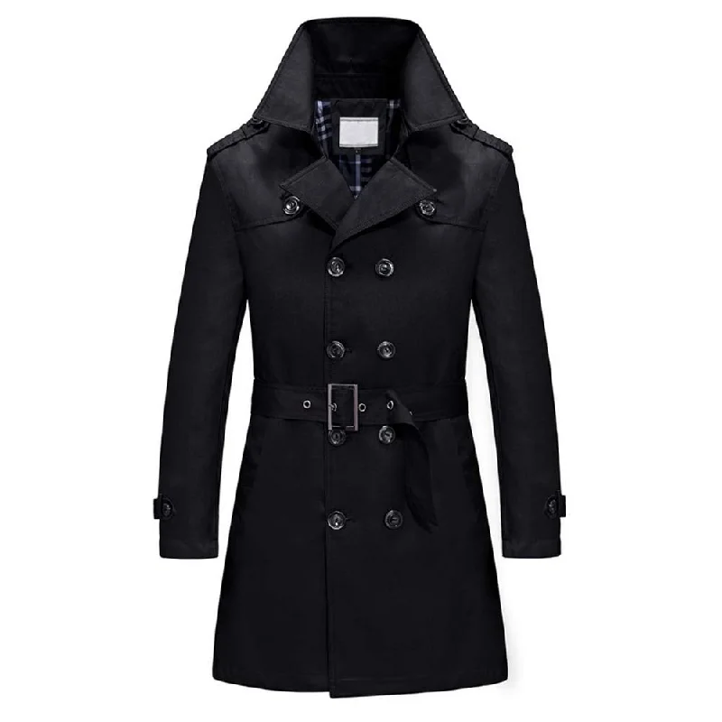 Trench Coat Double Breasted Overcoat Outerwear Pea Coat Black