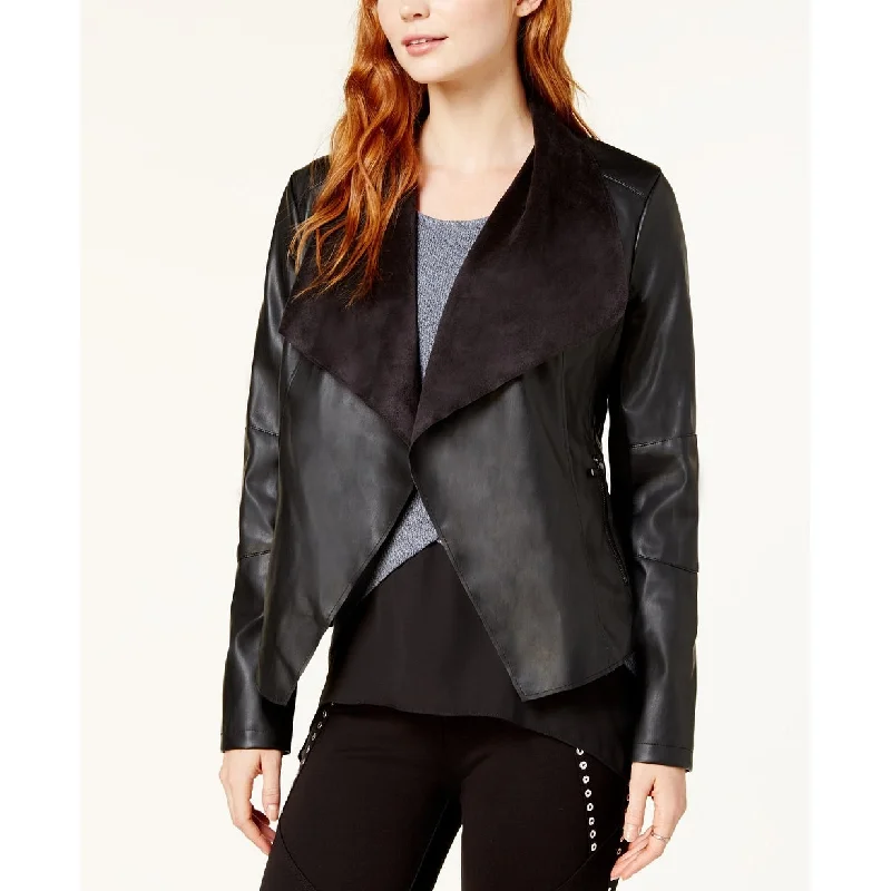 Bar III Women's Flyaway Faux-Leather Jacket Black Size X-Small