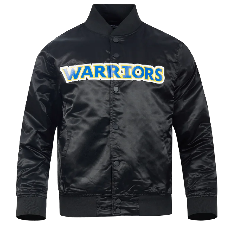 NBA GOLDEN STATE WARRIORS TEAM BIG LOGO MEN'S SATIN JACKET (BLACK)