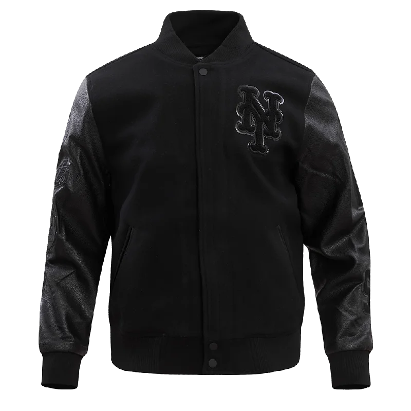 MLB NEW YORK METS TRIPLE BLACK WOOL MEN'S VARSITY JACKET (TRIPLE BLACK)