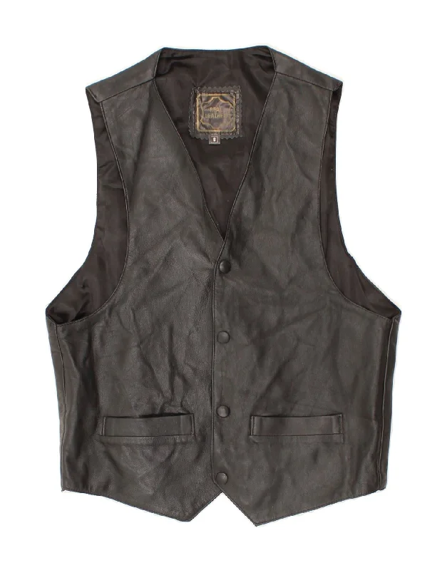 VINTAGE Mens Leather Waistcoat Small Black Leather