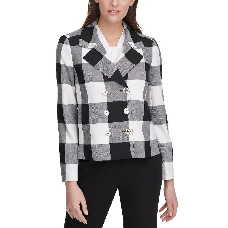 Tommy Hilfiger Women's Double-Breasted Gingham Jacket Gray Size 16