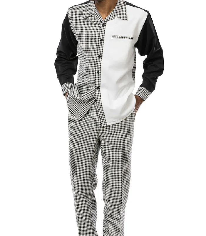 (M, L) Black Checkered 2 Piece Long Sleeve Walking Suit Set