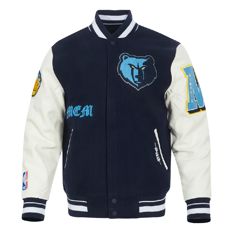 NBA MEMPHIS GRIZZLIES OLD ENGLISH MEN'S RIB WOOL VARSITY JACKET (MIDNIGHT NAVY/WHITE)