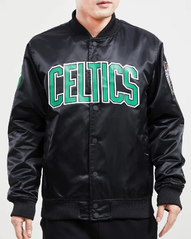 NBA BOSTON CELTICS TEAM BIG LOGO MEN'S SATIN JACKET (BLACK)