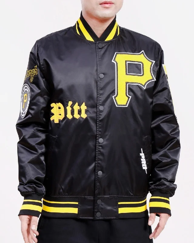 MLB PITTSBURGH PIRATES OLD ENGLISH MEN'S SATIN JACKET (BLACK)