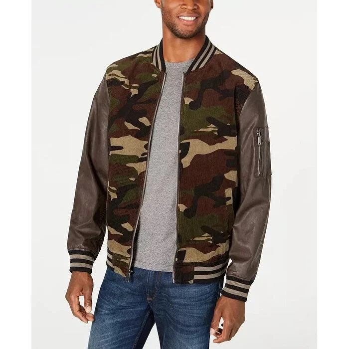 Club Room Men's Camouflage Bomber Jacket Green Size XXX-Large