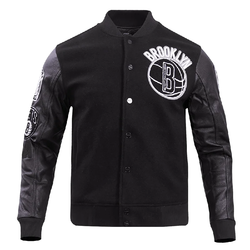 NBA BROOKLYN NETS BLENDED LOGO MEN'S VARSITY JACKET (BLACK)