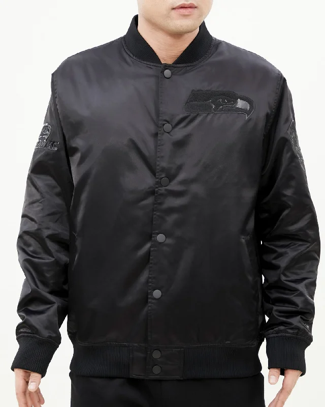 NFL SEATTLE SEAHAWKS TRIPLE BLACK MEN'S SATIN JACKET (TRIPLE BLACK)