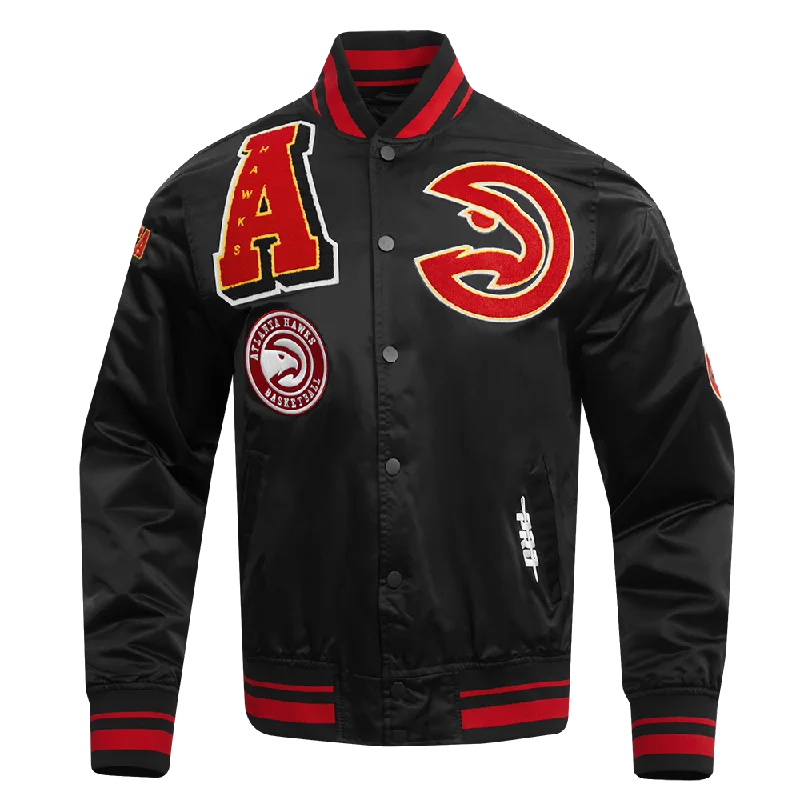 NBA ATLANTA HAWKS MASHUP MEN'S RIB SATIN JACKET (BLACK/RED/BLACK)