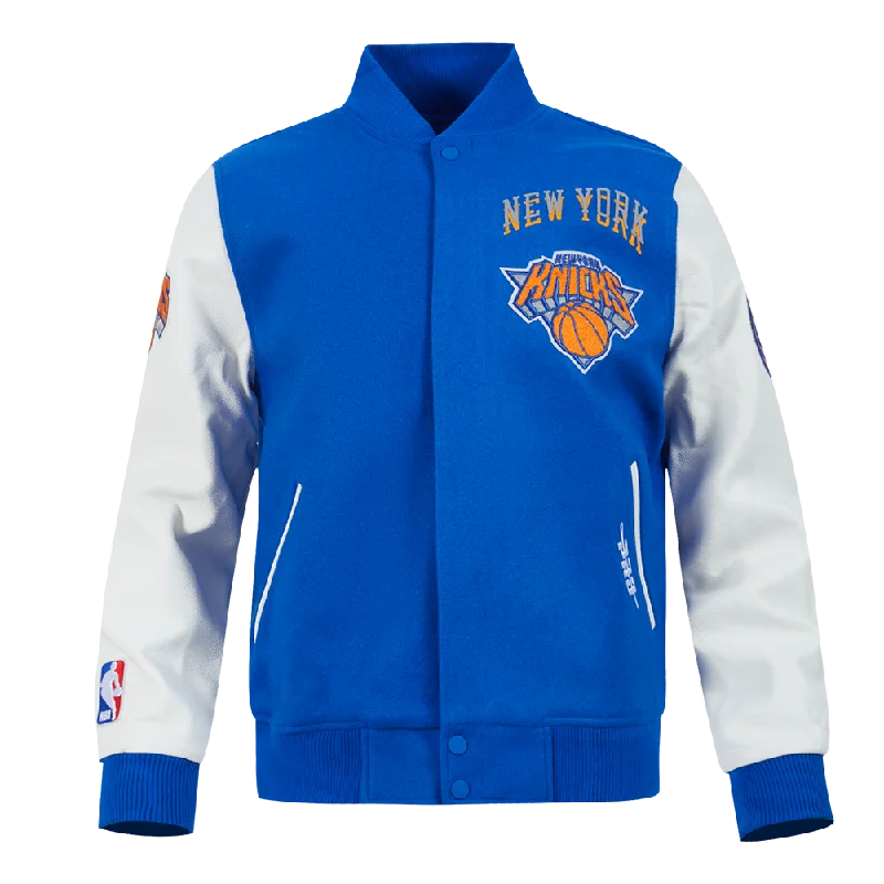 NBA NEW YORK KNICKS CITY EDITION 24-25 MEN'S WOOL VARSITY JACKET (ROYAL BLUE/WHITE)