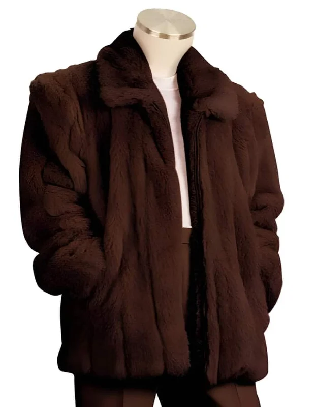 Mens Overcoat - Topcoat For Men - Winter Fabric - Faux Fur 3/4 Length Coat Coco Chocolate brown Overcoat