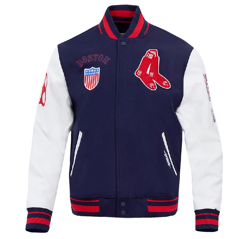 MLB BOSTON RED SOX RETRO CLASSIC MEN'S RIB WOOL VARSITY JACKET (MIDNIGHT NAVY/RED/MIDNIGHT NAVY)