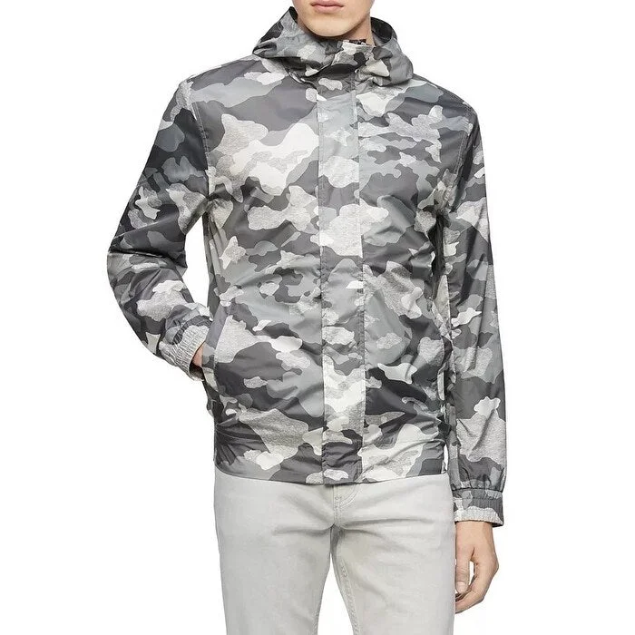 Calvin Klein Men's Camo Mirror Weather Resistant Hooded Jacket Grey Size XX-Large - XXL