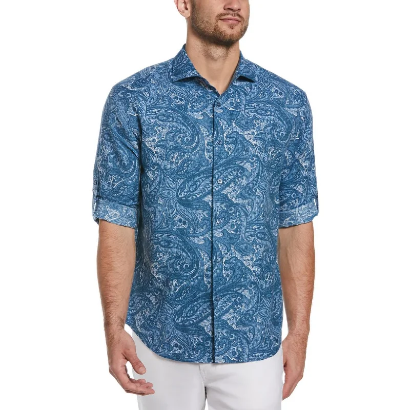 Cubavera Mens Paisley Linen Button-Down Shirt