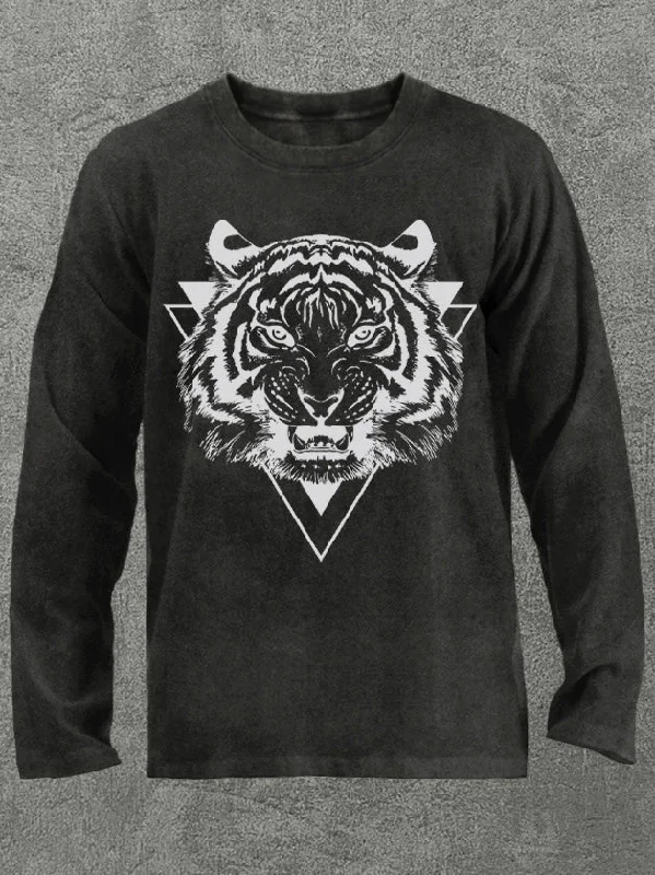 tiger head Washed Gym Long Sleeve Shirt