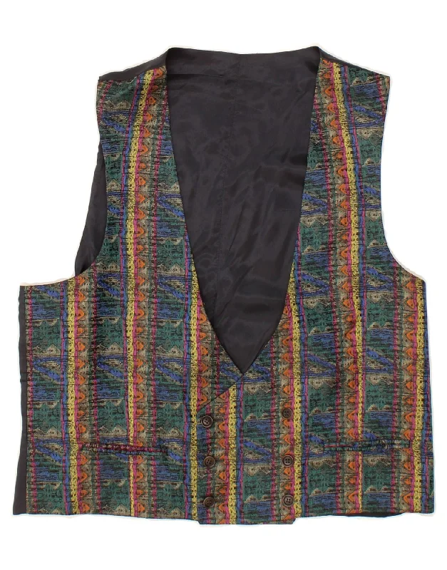 VINTAGE Mens Waistcoat Medium Green Striped