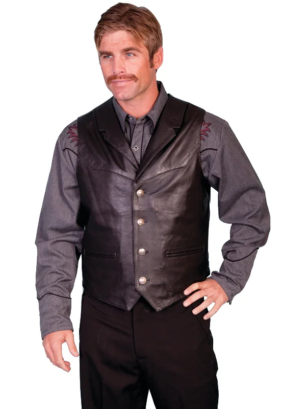 Scully Leather Mens Western Lambskin Lapel Vest Black Soft Touch