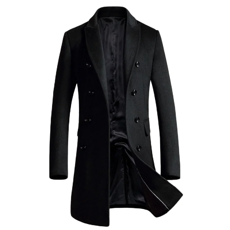 Men's Solid Color Double Breasted Lapel Coat Black