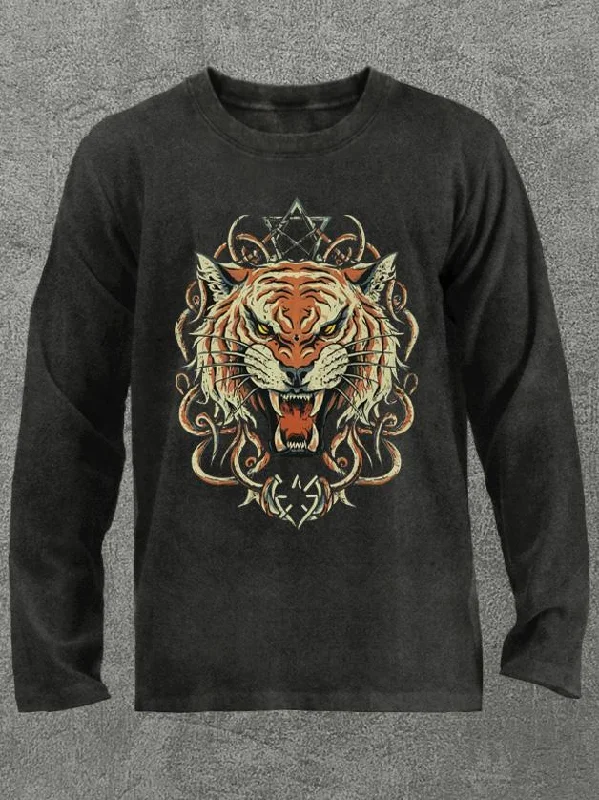 Fierce tiger head Washed Gym Long Sleeve Shirt