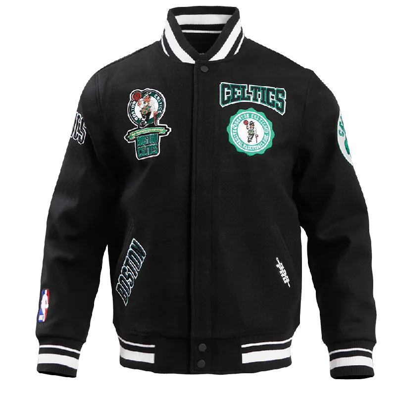 NBA BOSTON CELTICS CREST EMBLEM MEN'S RIB WOOL VARSITY JACKET (BLACK)