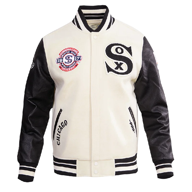 MLB CHICAGO WHITE SOX RETRO CLASSIC MEN'S RIB WOOL VARSITY JACKET (EGGSHELL/BLACK)