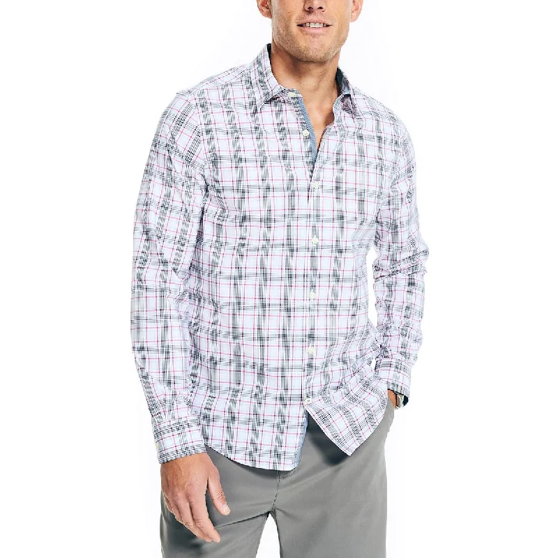 Nautica Mens Plaid Long Sleeve Button-Down Shirt