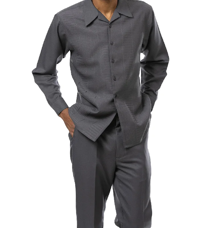 Gray Tone-on-Tone Design 2 Piece Long Sleeve Walking Suit Set