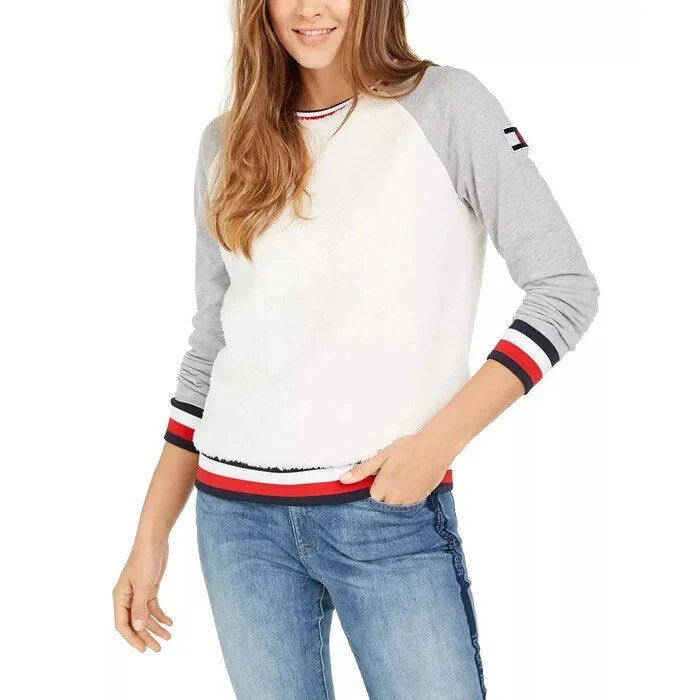 Tommy Hilfiger Women's Colorblocked Fleece Sweatshirt White Size X-Large