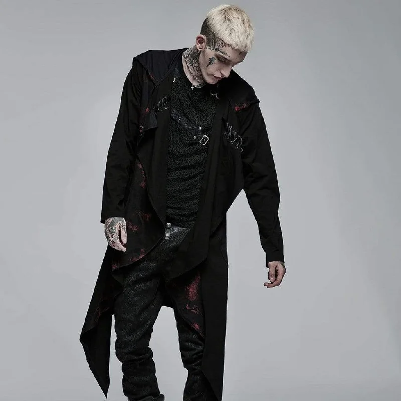 Men's Gothic Irregular Ruched Plaid Cardigan with Hood