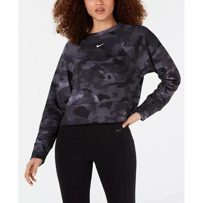 Nike Women's Dri-Fit Camo Fleece Training Top Charcoal Size Medium