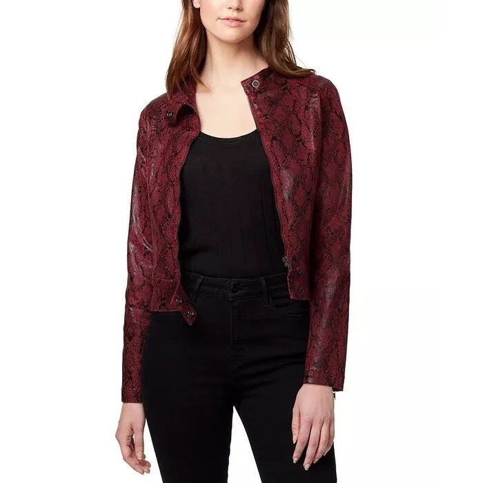 Sanctuary Women's Faux-Leather Snake Print Jacket Red Size Medium