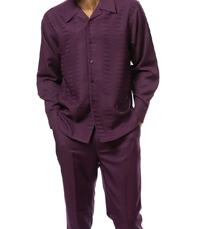 Plum Tone-on-Tone 2 Piece Long Sleeve Walking Suit Set