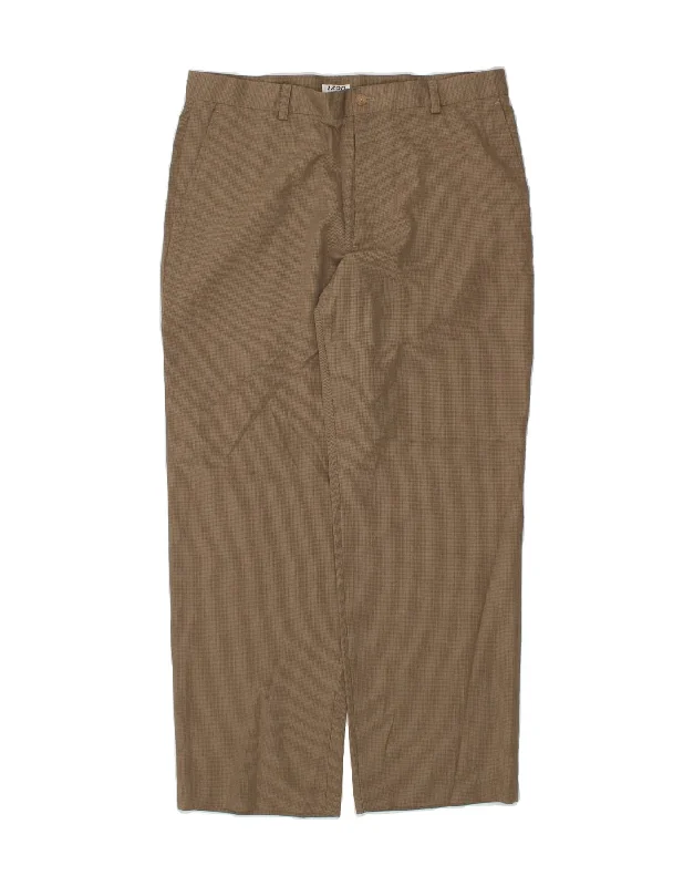 IZOD Mens Straight Chino Trousers W36 L32  Brown Check Polyester