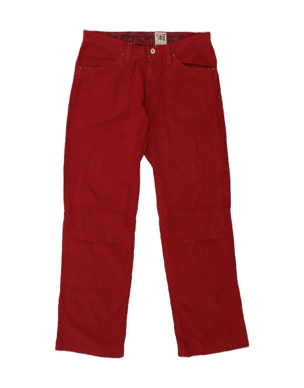 THINK PINK Mens Straight Casual Trousers IT 48 Medium W34 L34 Red Cotton