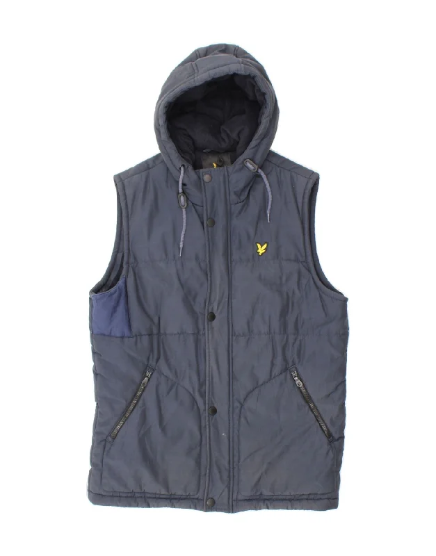 LYLE & SCOTT Mens Hooded Padded Gilet UK 38 Medium Navy Blue Nylon