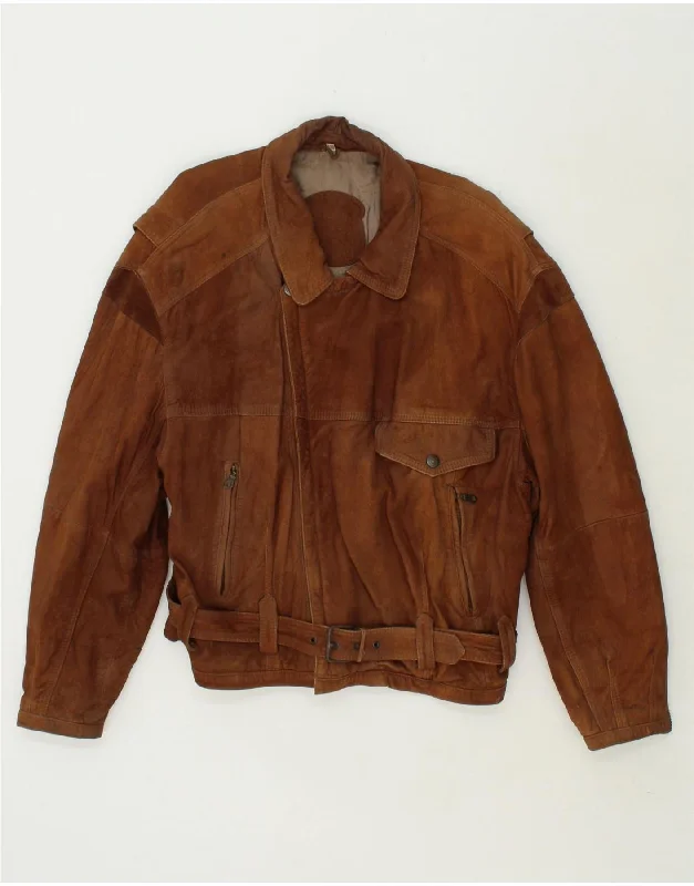 VINTAGE Mens Suede Jacket IT 56 3XL Brown Leather