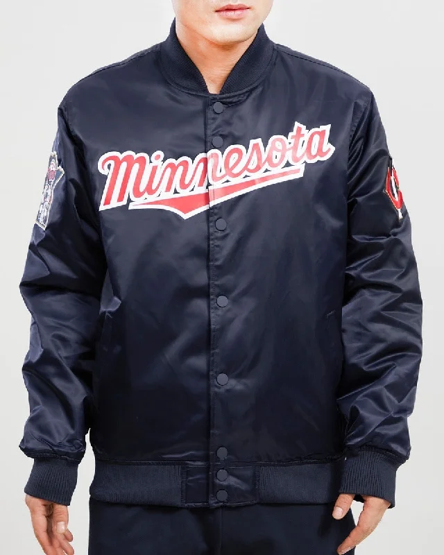 MLB MINNESOTA TWINS TEAM BIG LOGO MEN'S SATIN JACKET (MIDNIGHT NAVY)