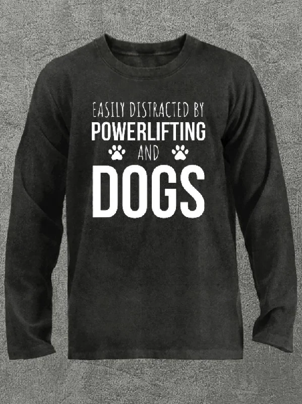 distracted by lifting and dogs Washed Gym Long Sleeve Shirt