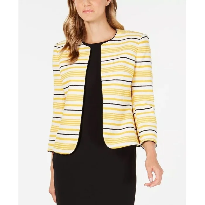 Anne Klein Women's Stripe Tweed Jacket Yellow Size 8