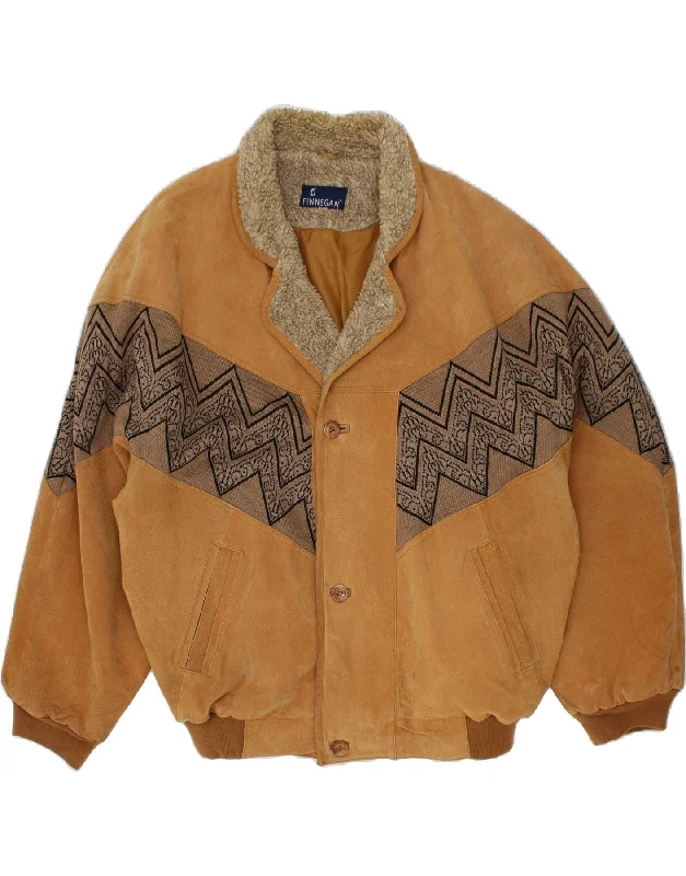 FINNEGAN Mens Bomber Leather Jacket IT 58 4XL Brown Fair Isle